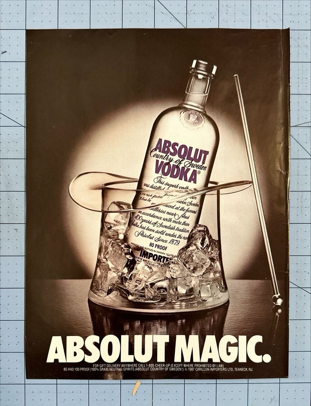 1987 Absolut Vodka Advertisement Magic Hat Ice Bucket Magician Wand Print AD